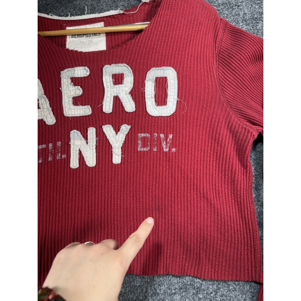 Aeropostale Cropped Top Sweater Women's XL Red Waffle Knit Spell-out Vintage Y2K - Picture 3 of 10